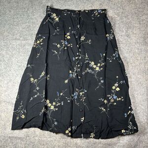 Vintage Sag Harbor Skirt Womens Large Petite Button Front Floral Rayon Stretch